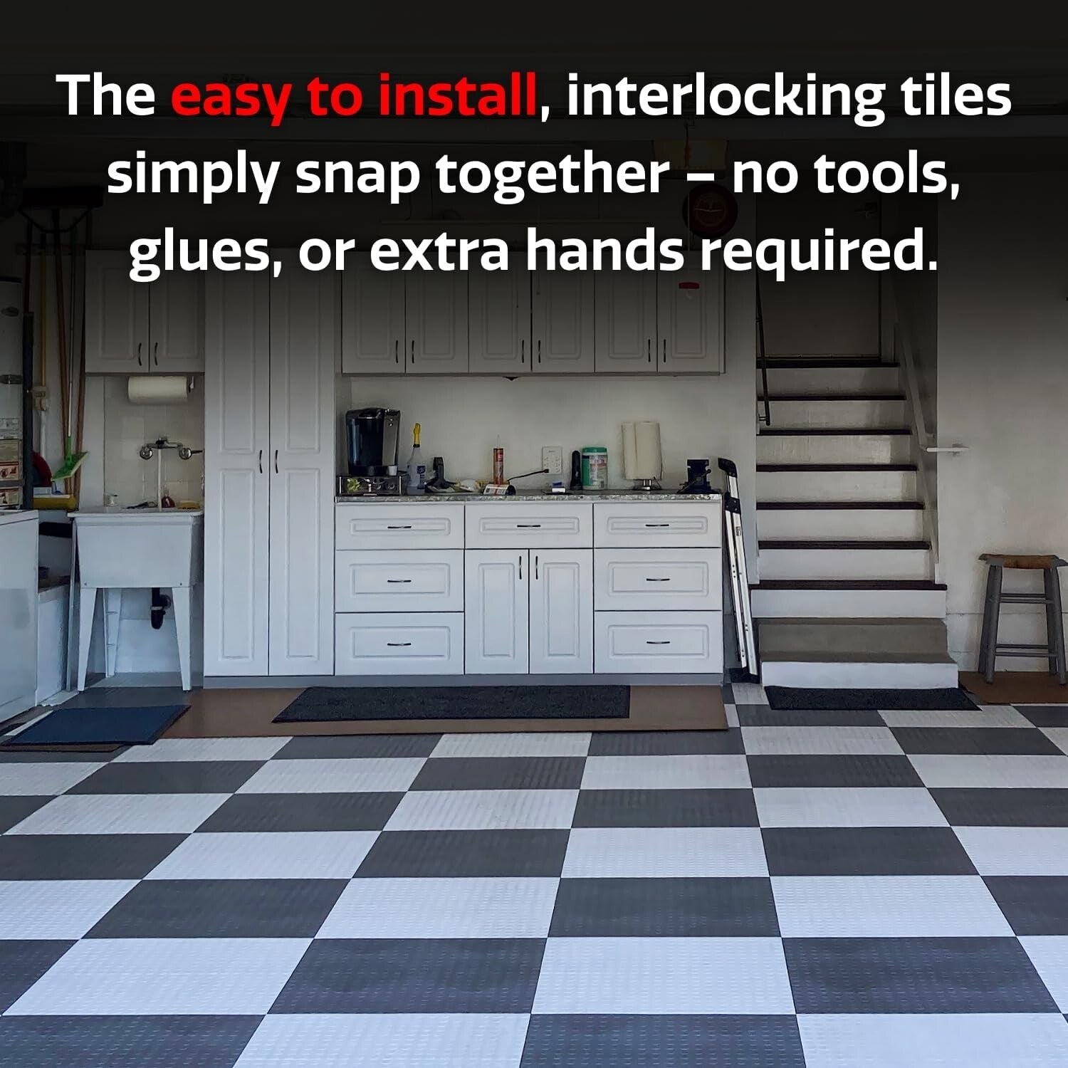 Durable Interlocking Garage Flooring Tiles - 48 Pack Non-Slip Copolymer Black