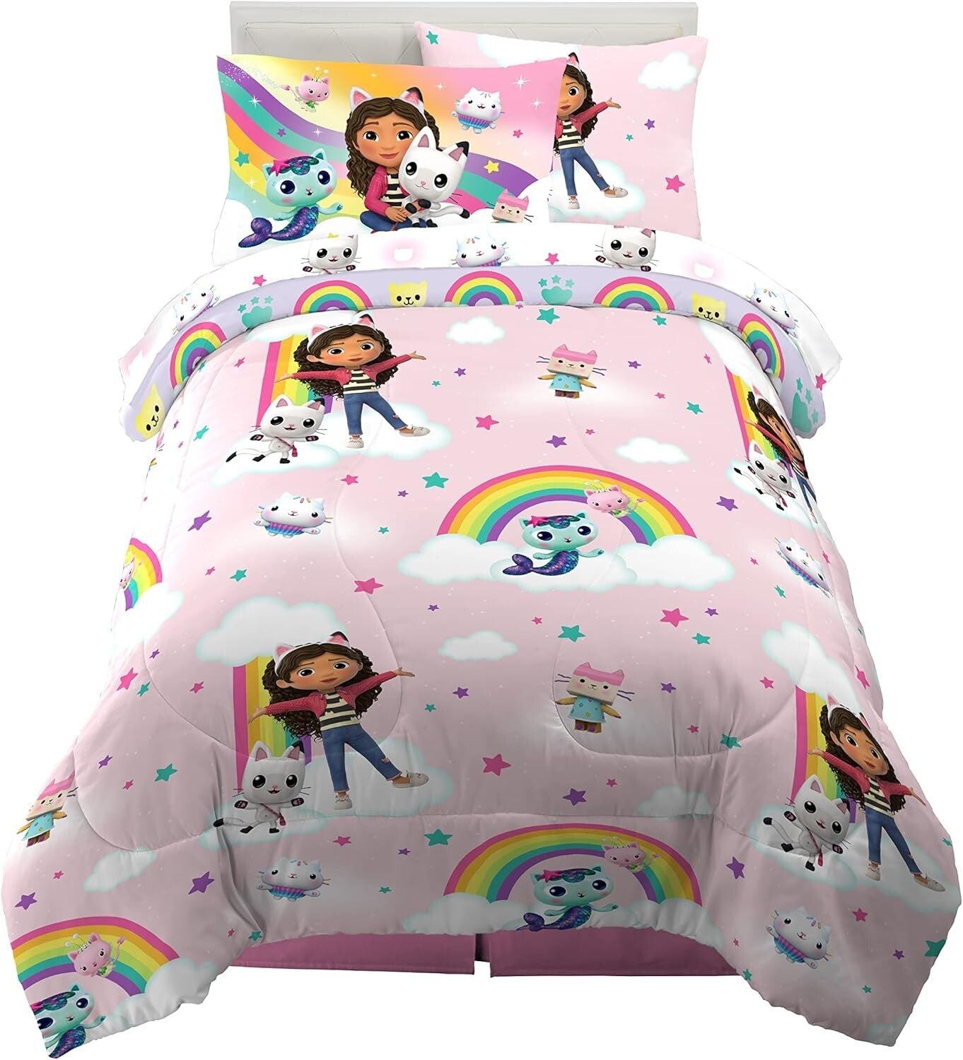 Reversible Gabby's Dollhouse Comforter Set - 5 Piece Kids Bedding in Twin Size