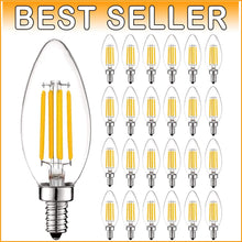 Load image into Gallery viewer, Stunning 24 Pack Vintage LED Candelabra Bulbs - Dimmable 5000K, 10,000 Hour Life