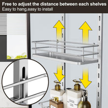 Load image into Gallery viewer, Sturdy Silver Over the Door Shower Caddy with Adjustable Height Shelf Design