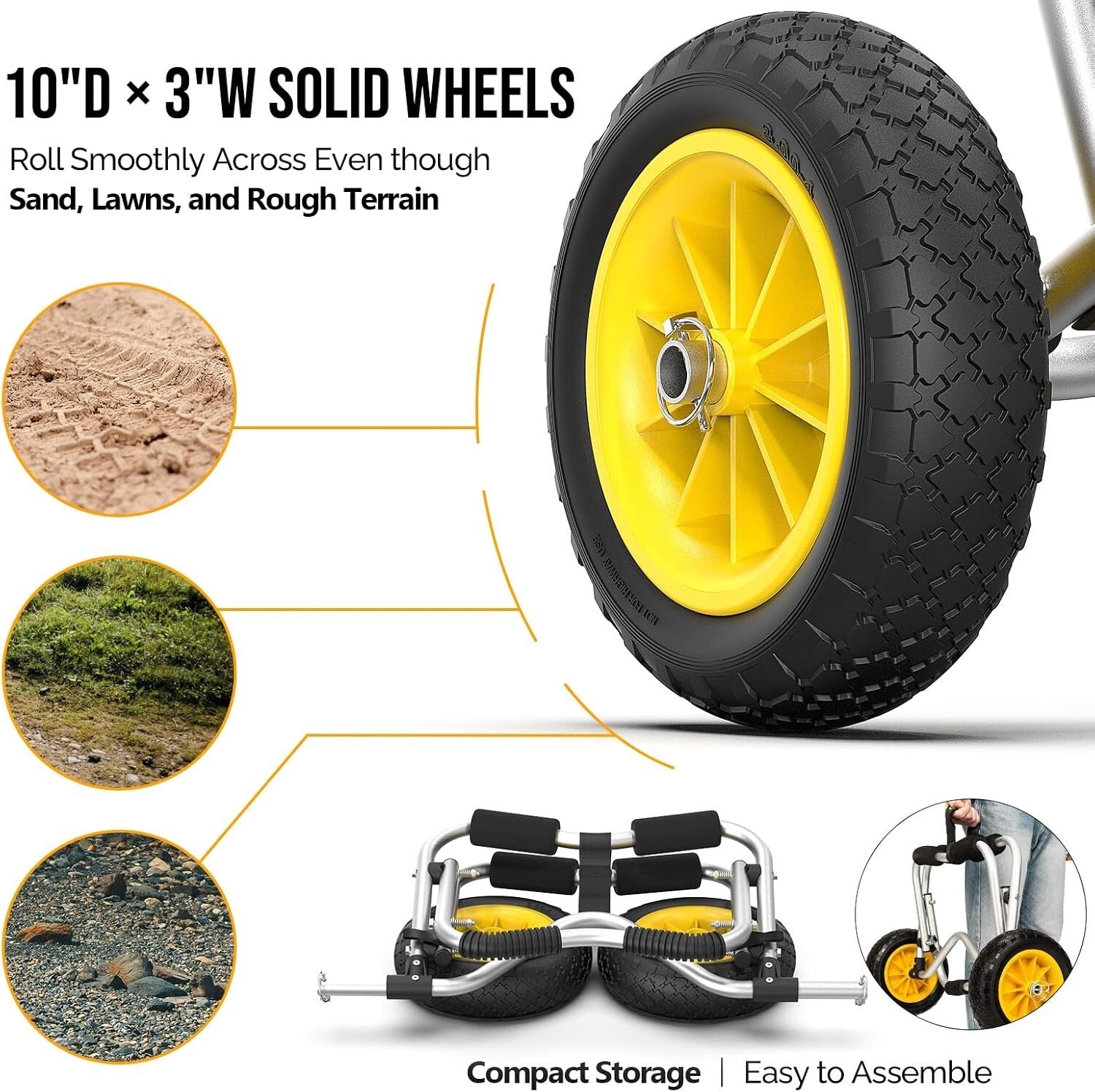 Durable Kayak Carrier Dolly - Foldable with Double Kickstand & Airless Wheels