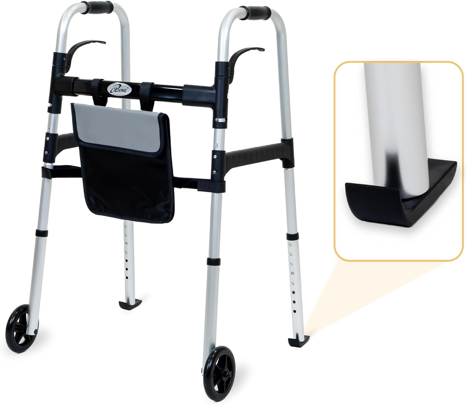 Lightweight Mobility Walker with Glide Skis and Storage Basket - Silver Design