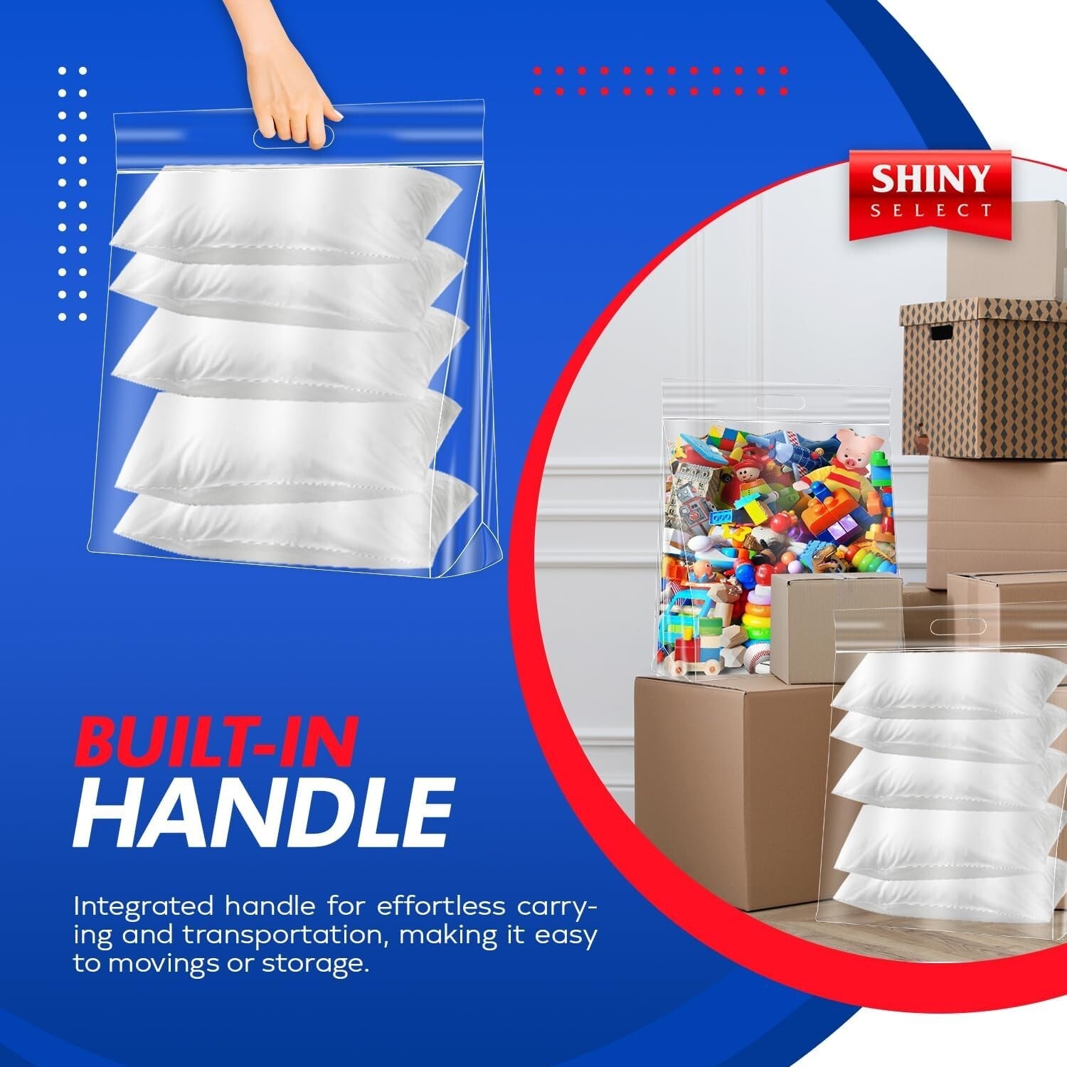 Durable 10 Gallon Zipper Storage Bags with Handle - Perfect for Moving & Camping