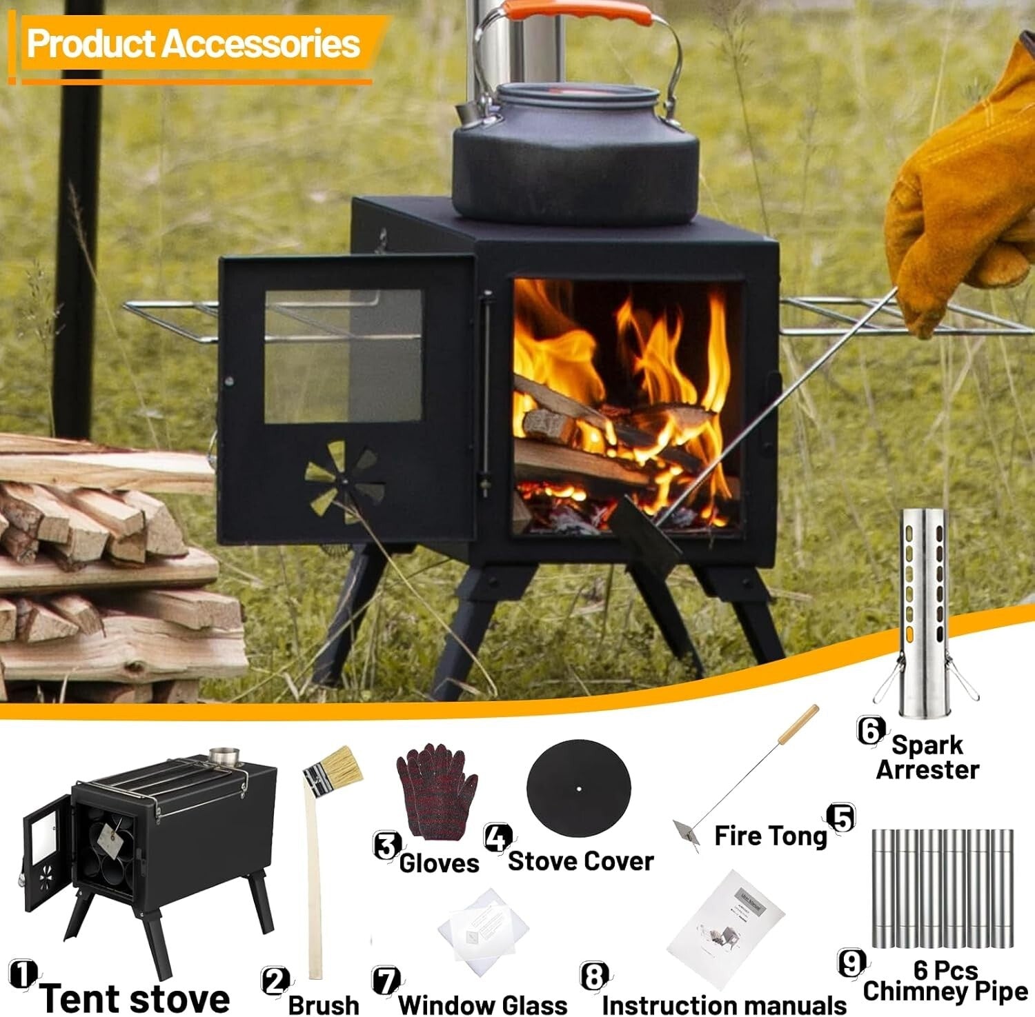 Durable Cast Iron Camping Wood Stove with Included Accessories for Winter Fun