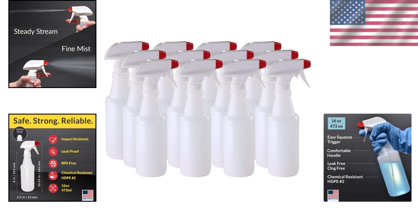 Versatile 12-Pack Leak-Proof Spray Bottles - Ideal for Cleaning, Hair, Plants