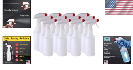 Versatile 12-Pack Leak-Proof Spray Bottles - Ideal for Cleaning, Hair, Plants