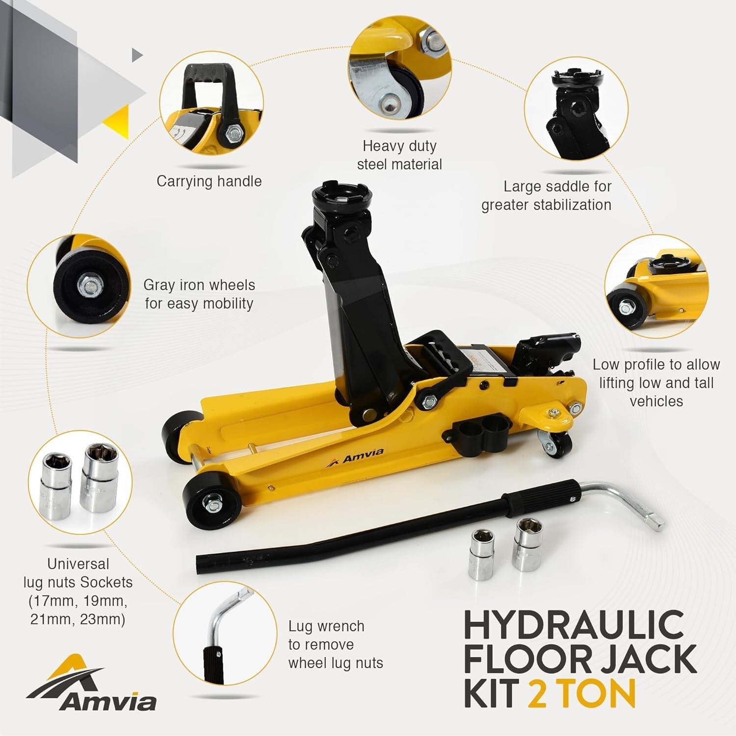 2 Ton Hydraulic Low Profile Floor Jack Kit - Portable Emergency Tire Repair