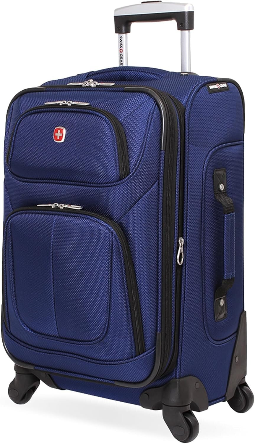 Blue 21-Inch Expandable Carry-On Luggage with Multi-Directional Spinner Wheels