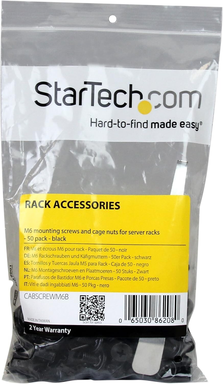 Durable M6 Black Cage Nuts & Screws - 50 Pack, TAA Compliant for Government Use