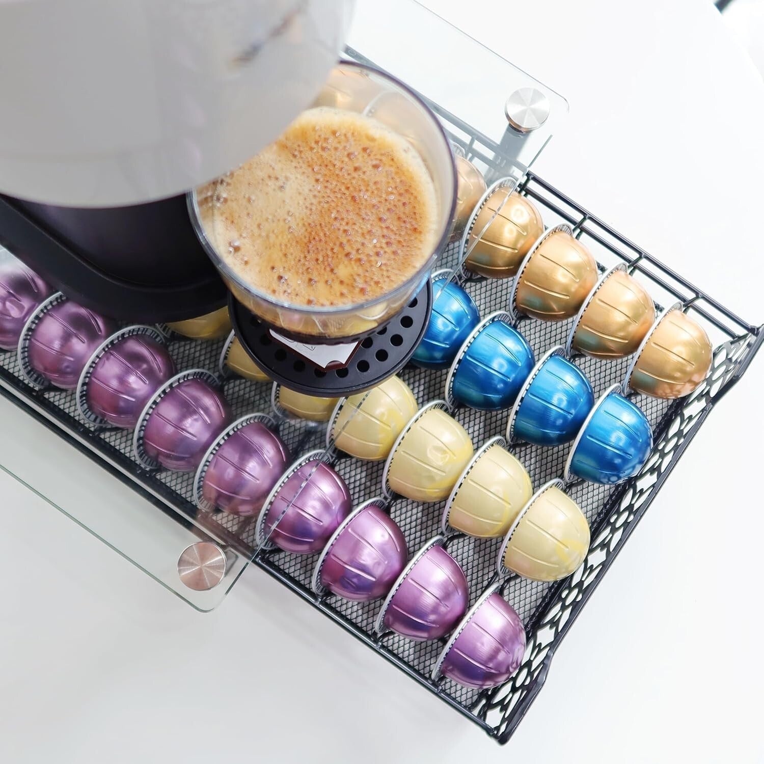 Stylish Coffee Pod Storage Drawer - Compatible with Nespresso Vertuo, 40 Pods