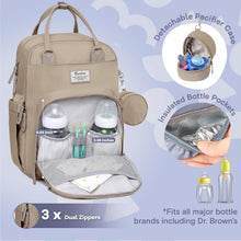 Load image into Gallery viewer, Stylish Waterproof Diaper Bag Backpack with Insulated Bottle Holders, Clay