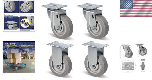 4-inch Heavy Duty Caster Set with 300lbs Each - Versatile for Carts & Furniture