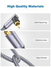 Load image into Gallery viewer, 50ft Tangle-Free 90 Degree RCA Cable for Clear Subwoofer Sound &amp; Easy Connection