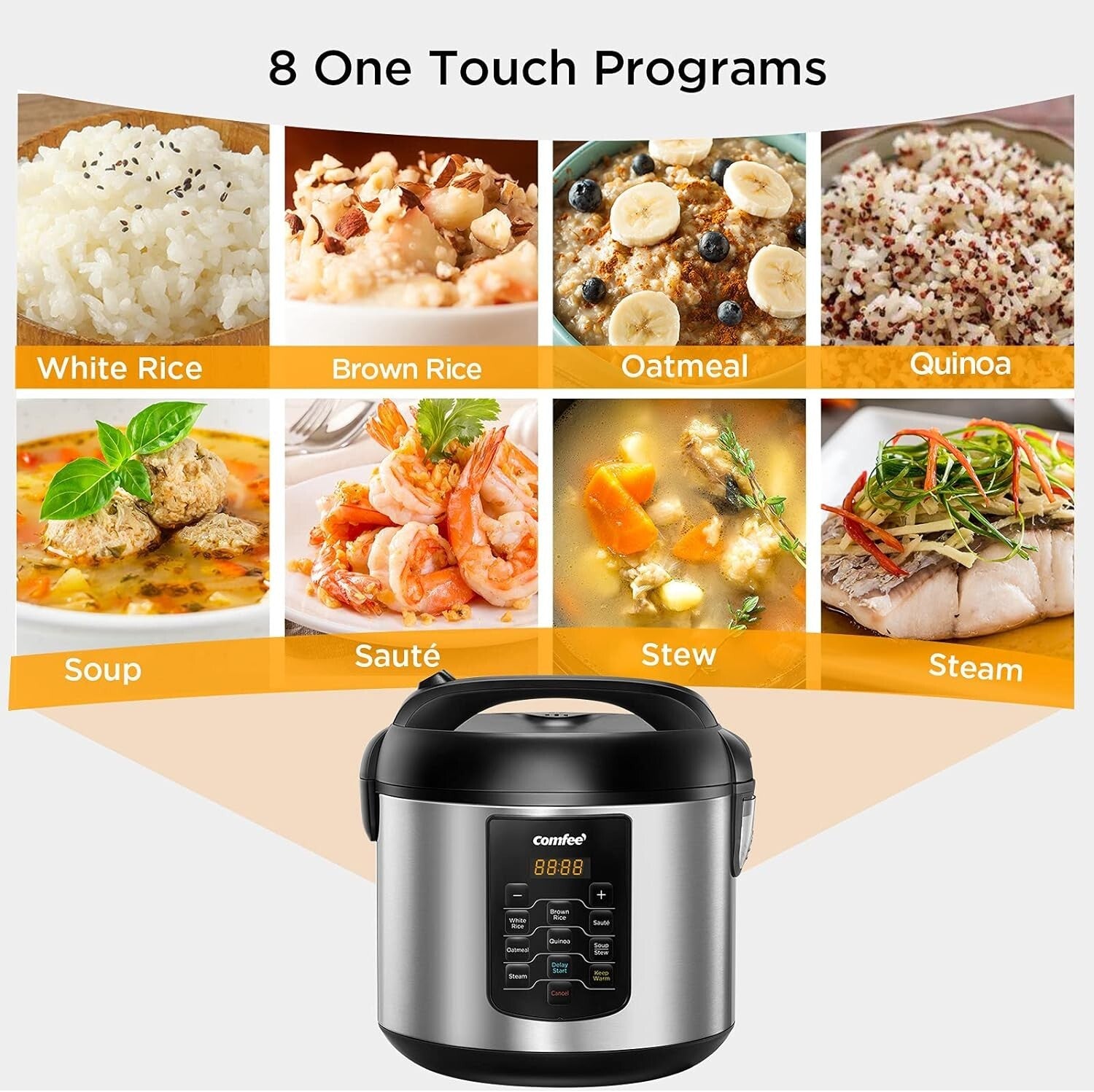 Programmable Rice Cooker with 8 One-Touch Settings - 20 Cup Cooked Capacity
