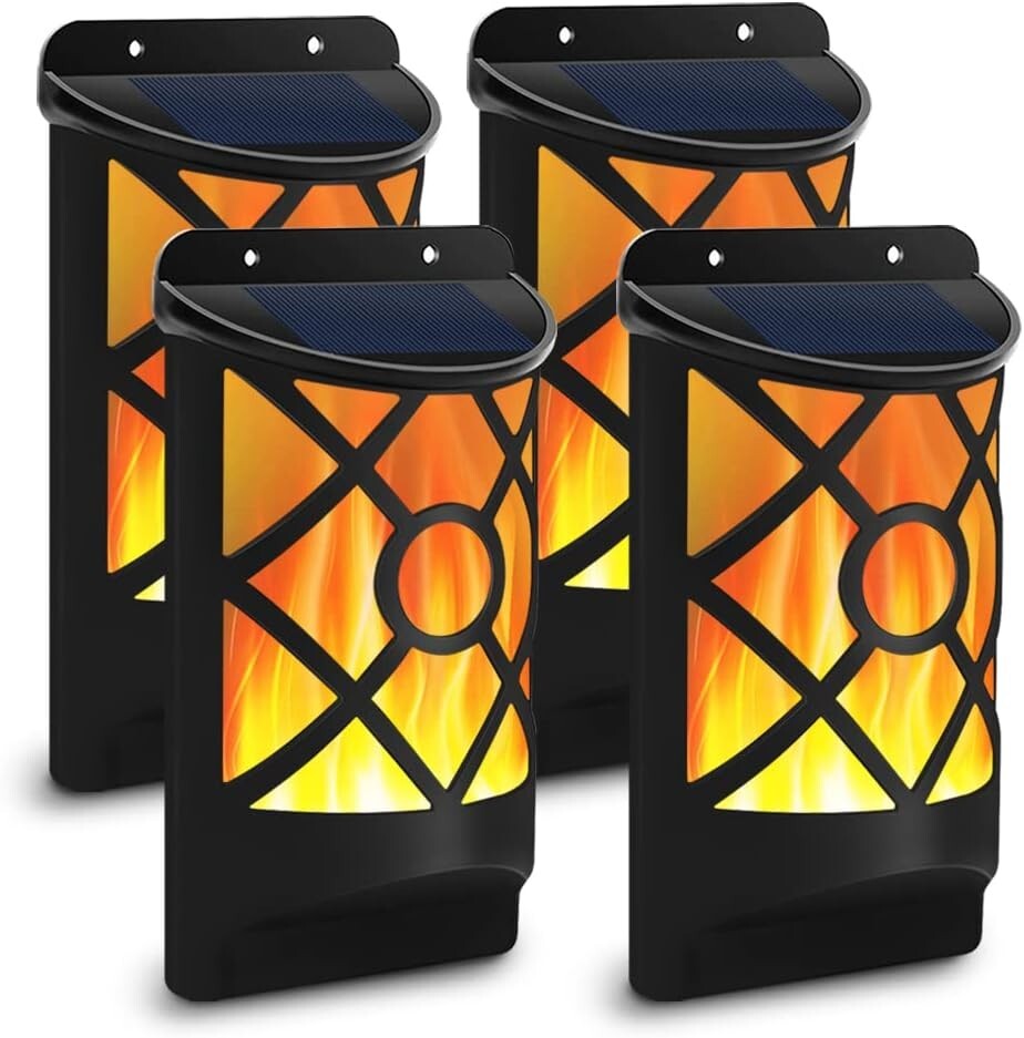 Dancing Flame Solar Lights for Outdoor Ambiance - Easy Wall Mount Installation