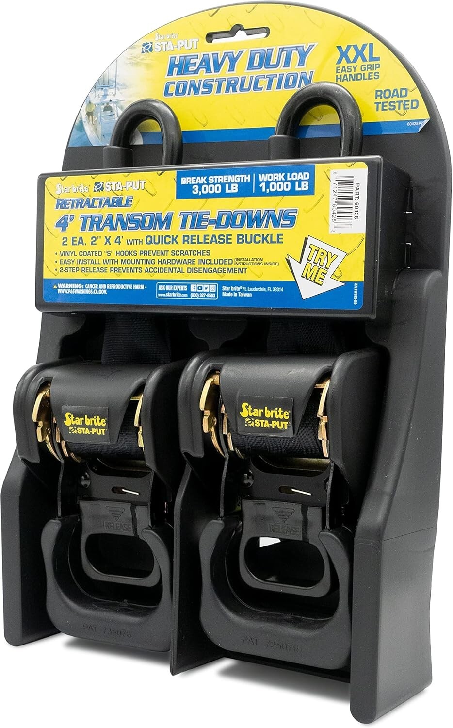 Secure Your Boat - 4' Heavy-Duty Retractable Tie-Downs with STA-PUT Technology