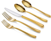 Load image into Gallery viewer, Stain-Resistant Gold Stainless Steel Flatware Set for Elegant Dining - 20 Pieces