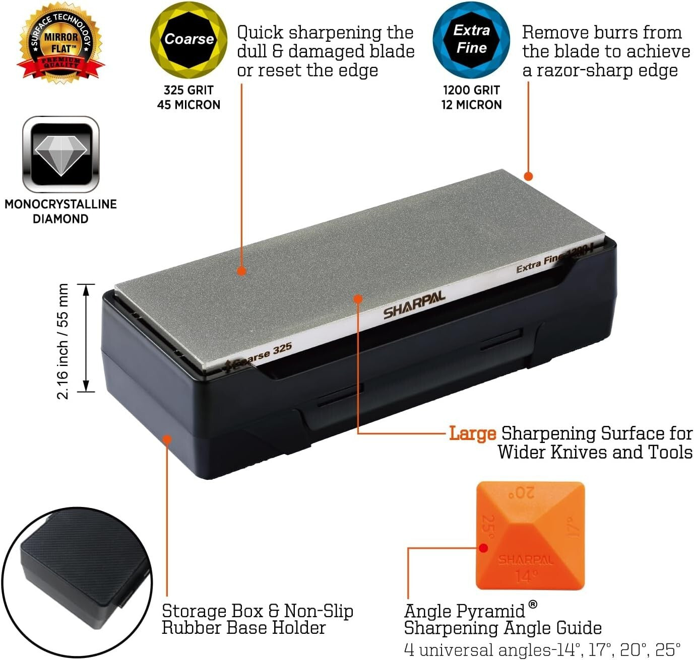 8x3 Double-Sided Diamond Whetstone with Angle Guide & Non-Slip Storage Base