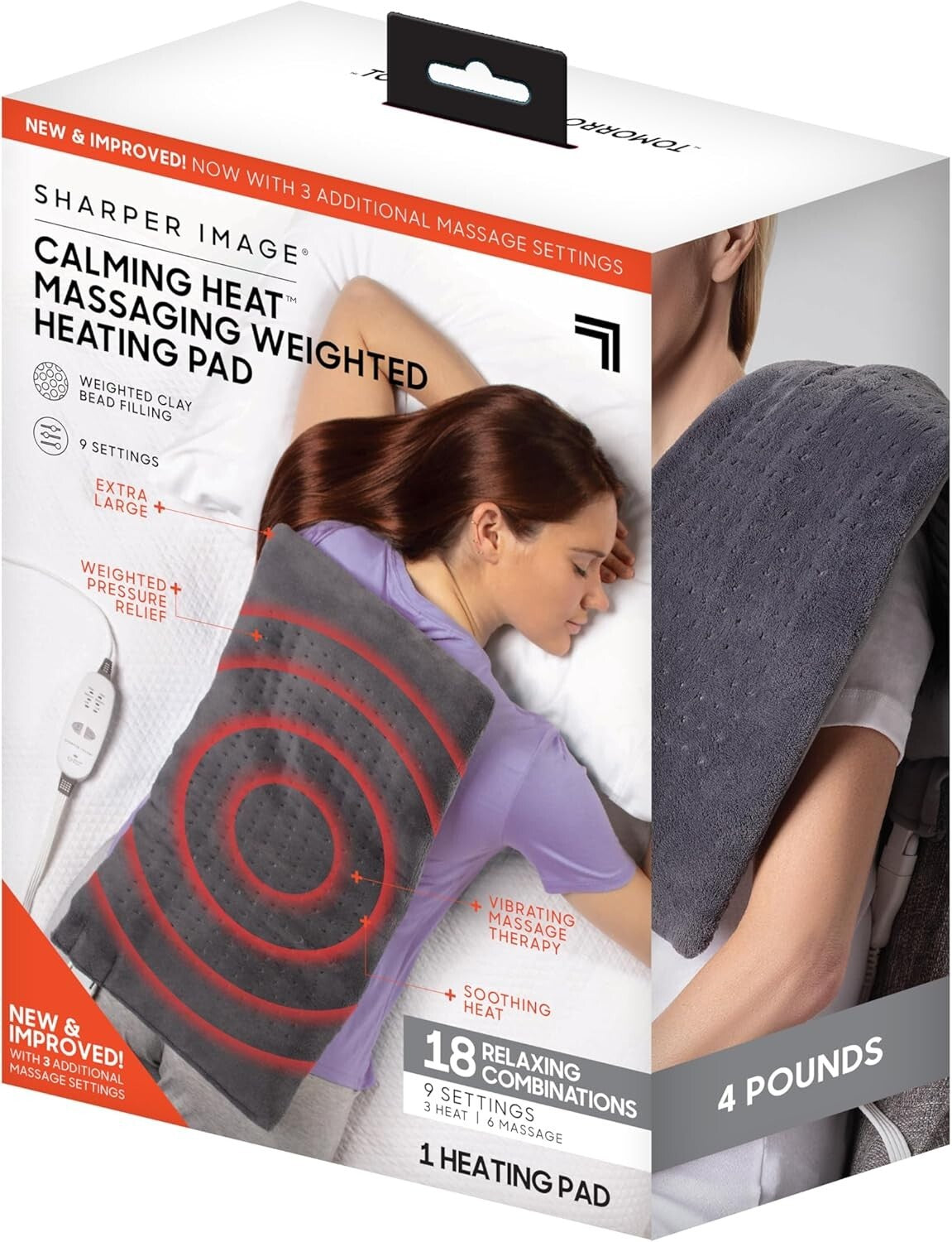 Extra-Large Massaging Heating Pad - 9 Settings, Adjustable Heat for All Needs