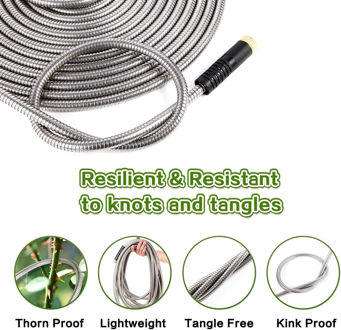 75ft Heavy Duty Stainless Steel Garden Hose - No Kink, Lightweight & Versatile