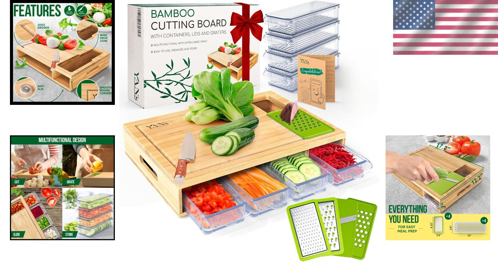 Space-Saving Bamboo Cutting Board & Drawer Set - Perfect for Hosting and Gifting