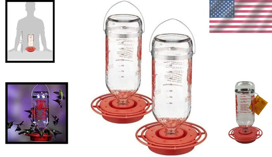 Elegant 2 Pack 32 Oz. Glass Hummingbird Feeders with 8 Ports and Hanging Hooks