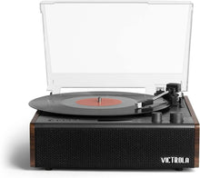 Load image into Gallery viewer, Versatile Espresso Turntable: 3-Speed, Bluetooth, with Hi-Fi Speakers Included