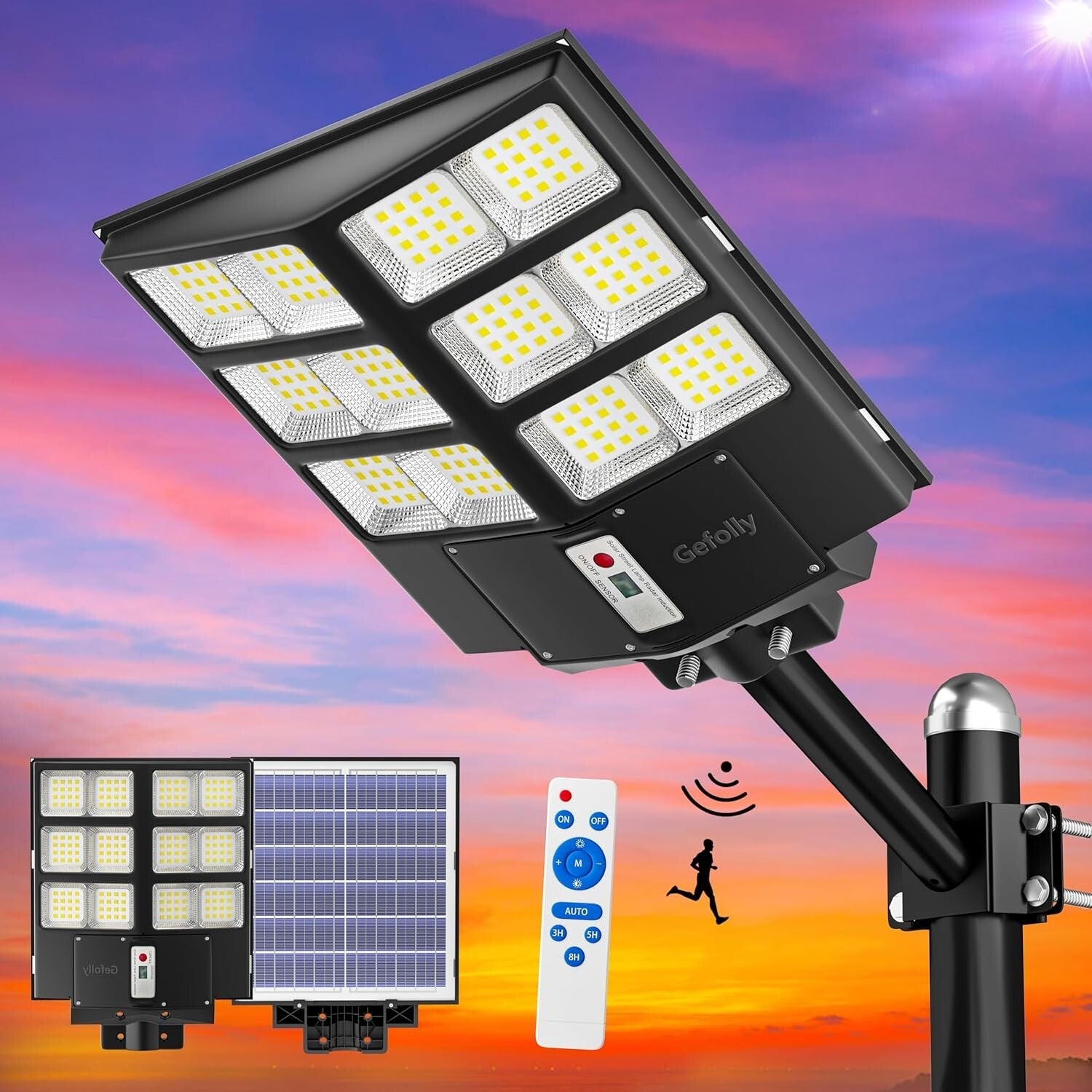 Commercial Solar Street Light 200000LM with Adjustable Brightness & Easy Install