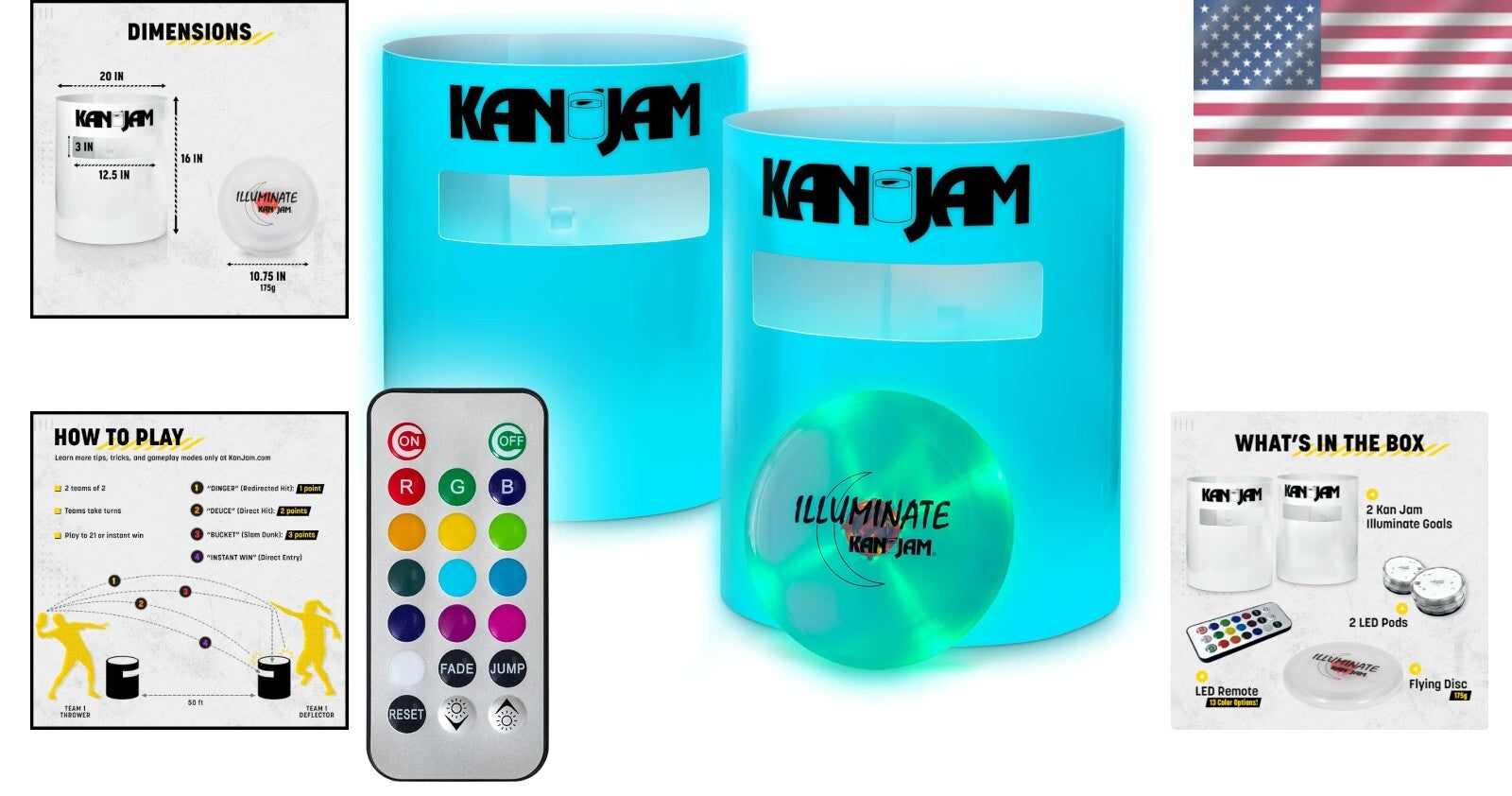 Kan Jam Illuminate - LED Outdoor Disc Toss Game with Carry Bag & Night Features