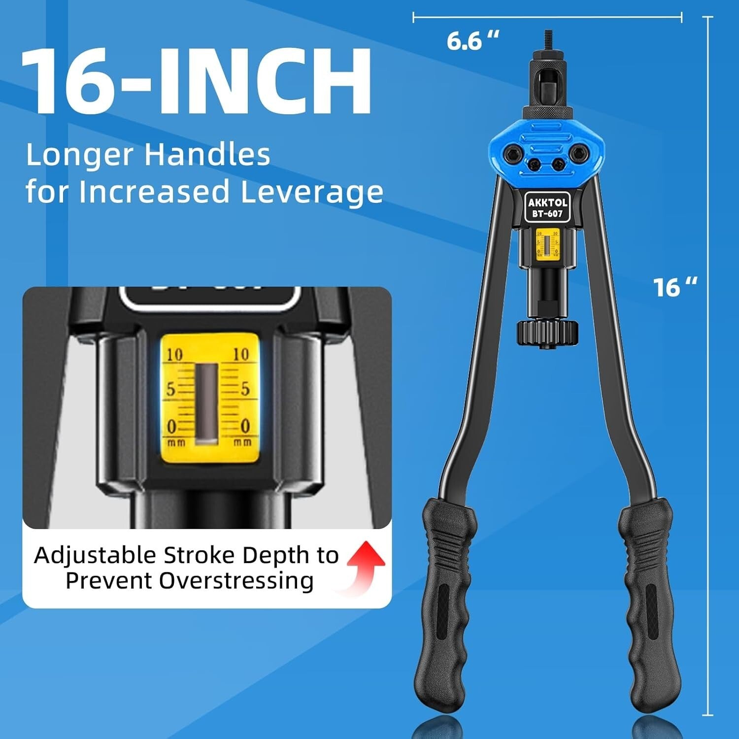 Rivet Nut Installation Tool Kit - 16" Heavy-Duty Tool with Easy Mandrel Change