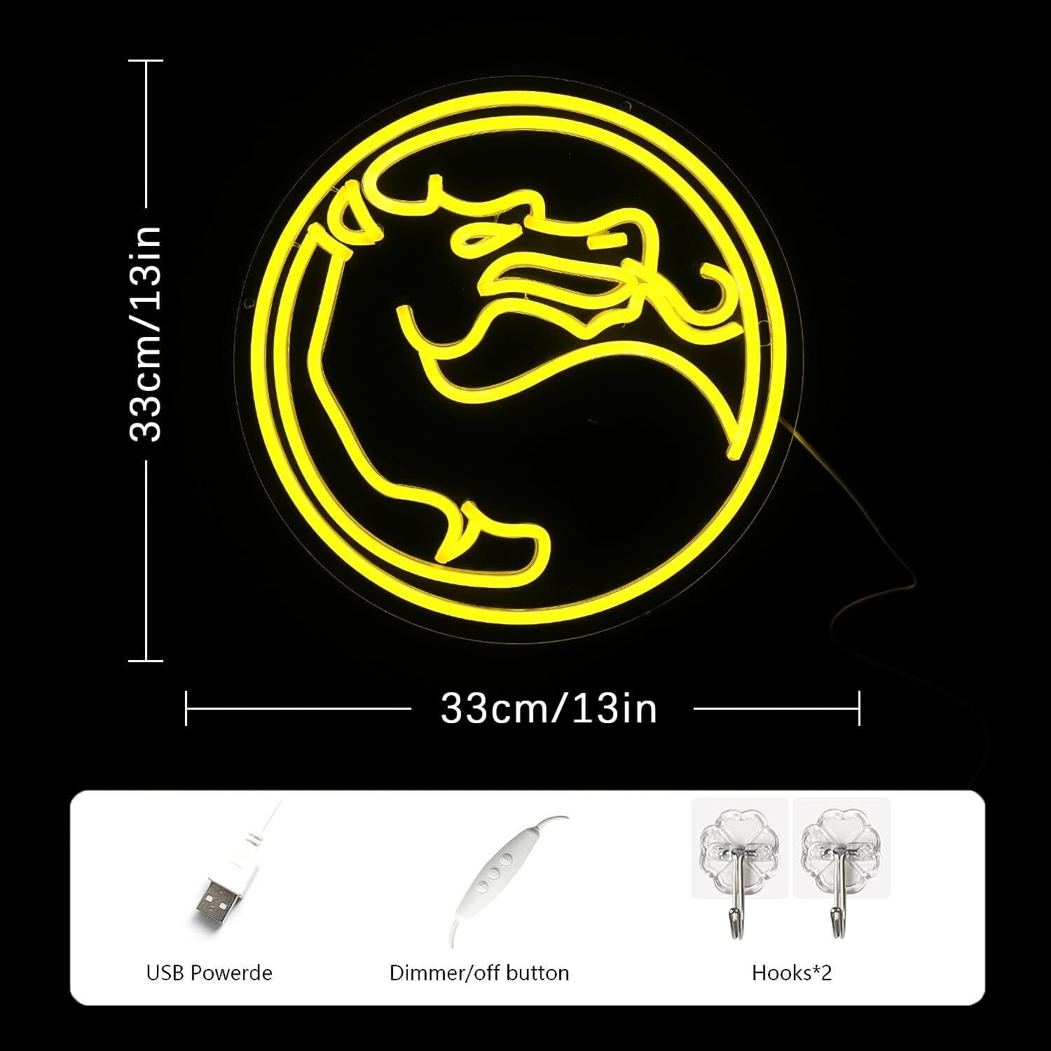 Bright Yellow Dimmable Dragon Neon Sign - Mortal Kombat Game Room Decor