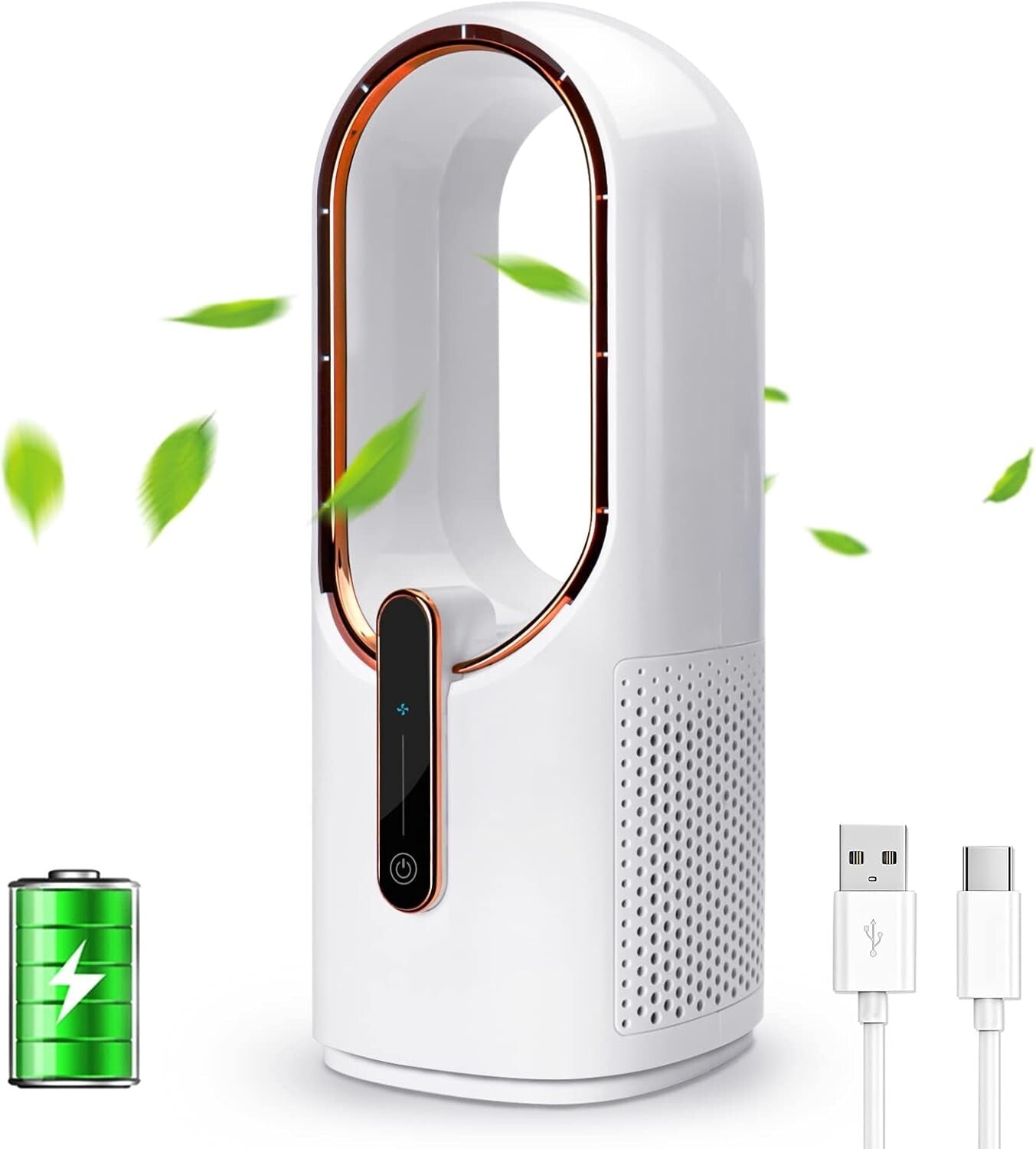 11.8 Inch Sleek Bladeless Portable Fan with Touch Control & 3 Speed Settings