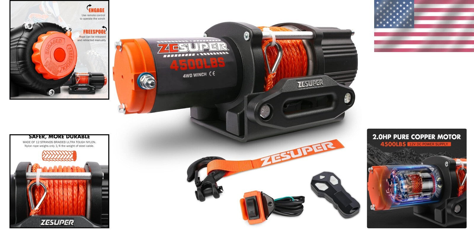 Powerful 12V Electric Winch - 4500 lbs with Wireless Control & Fairlead Kit