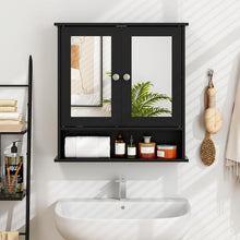 Load image into Gallery viewer, Black Wooden Bathroom Organizer with Double Mirror Doors - Space-Saving Design
