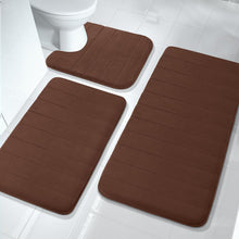Load image into Gallery viewer, Non-Slip Memory Foam Bath Rugs Set - 3 Pieces in Brown for Eco-Friendly Comfort