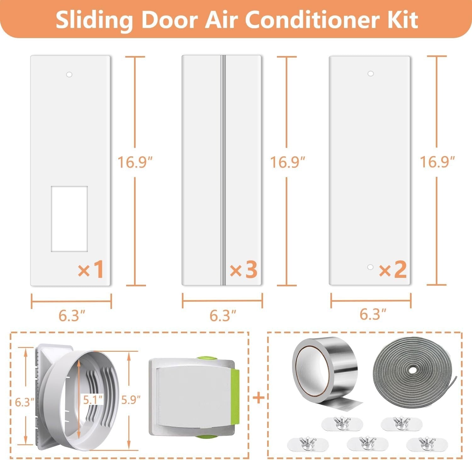 95" Sliding Door AC Vent Kit with Security Lock & Weather Stripping Solution