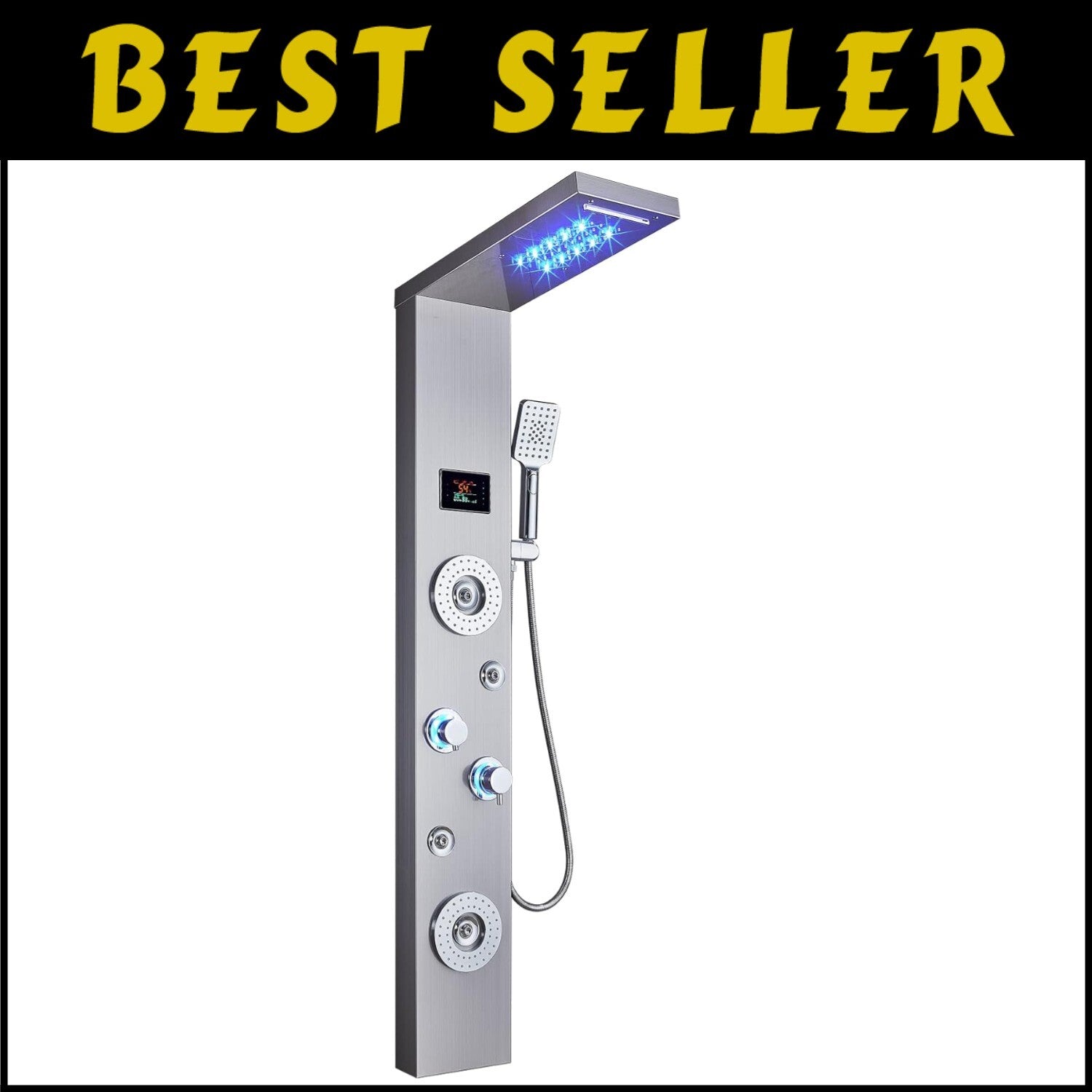 Brushed Nickel Shower Panel with LED Rainfall Design - Multi-Function & Elegant