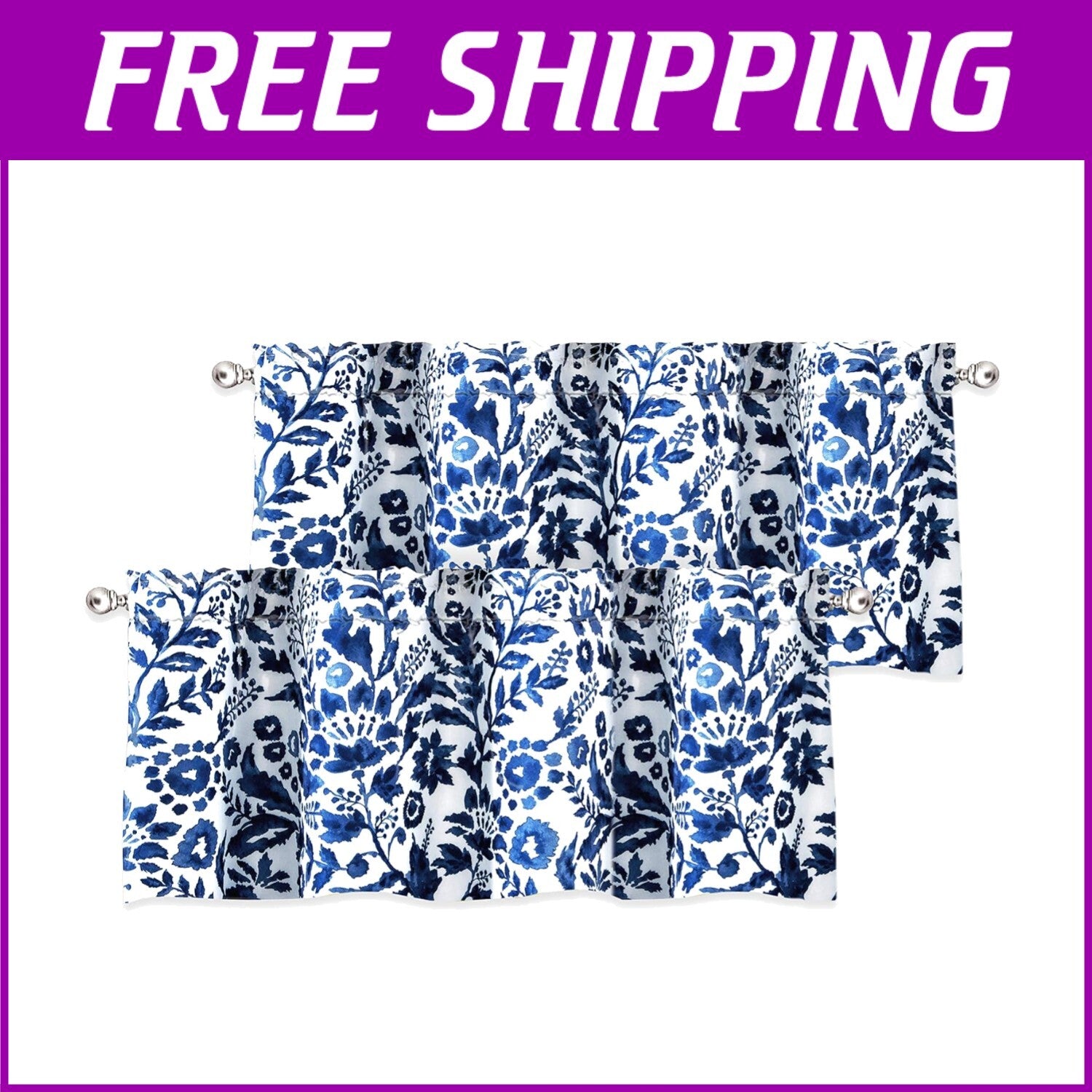 Elegant Floral Thermal Insulated Curtain Valance 52''W x 18''L +2'' Header