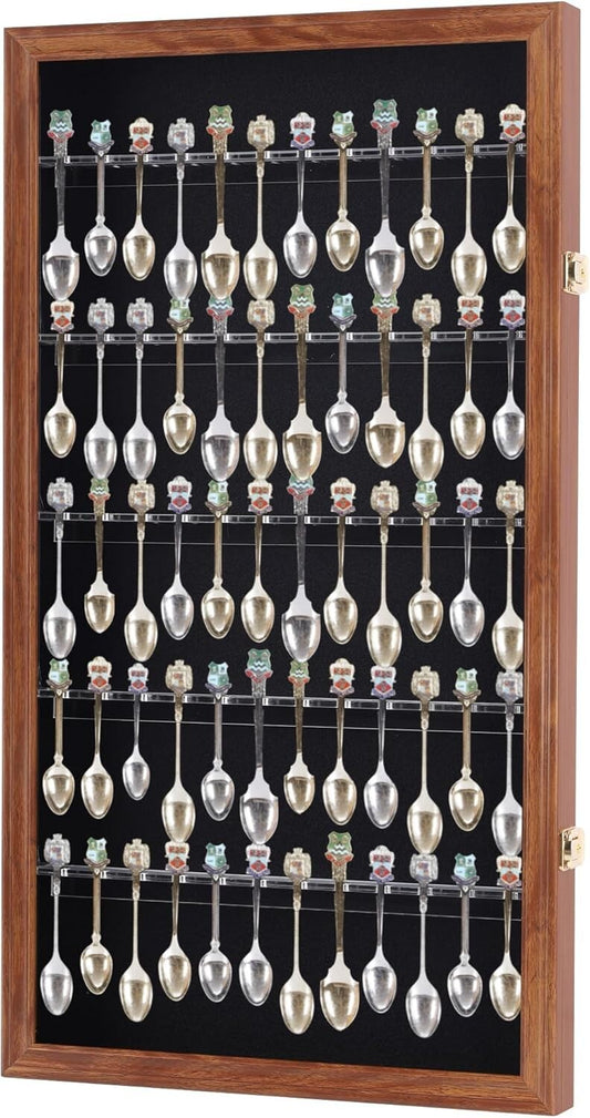 Compact Wall-Mounted Souvenir Spoon Cabinet with Keyed Lock - 60 Spoon Holder
