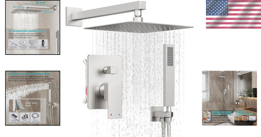 Luxury Brushed Nickel Shower System: 12-Inch Rain Shower Head & Handheld Spray