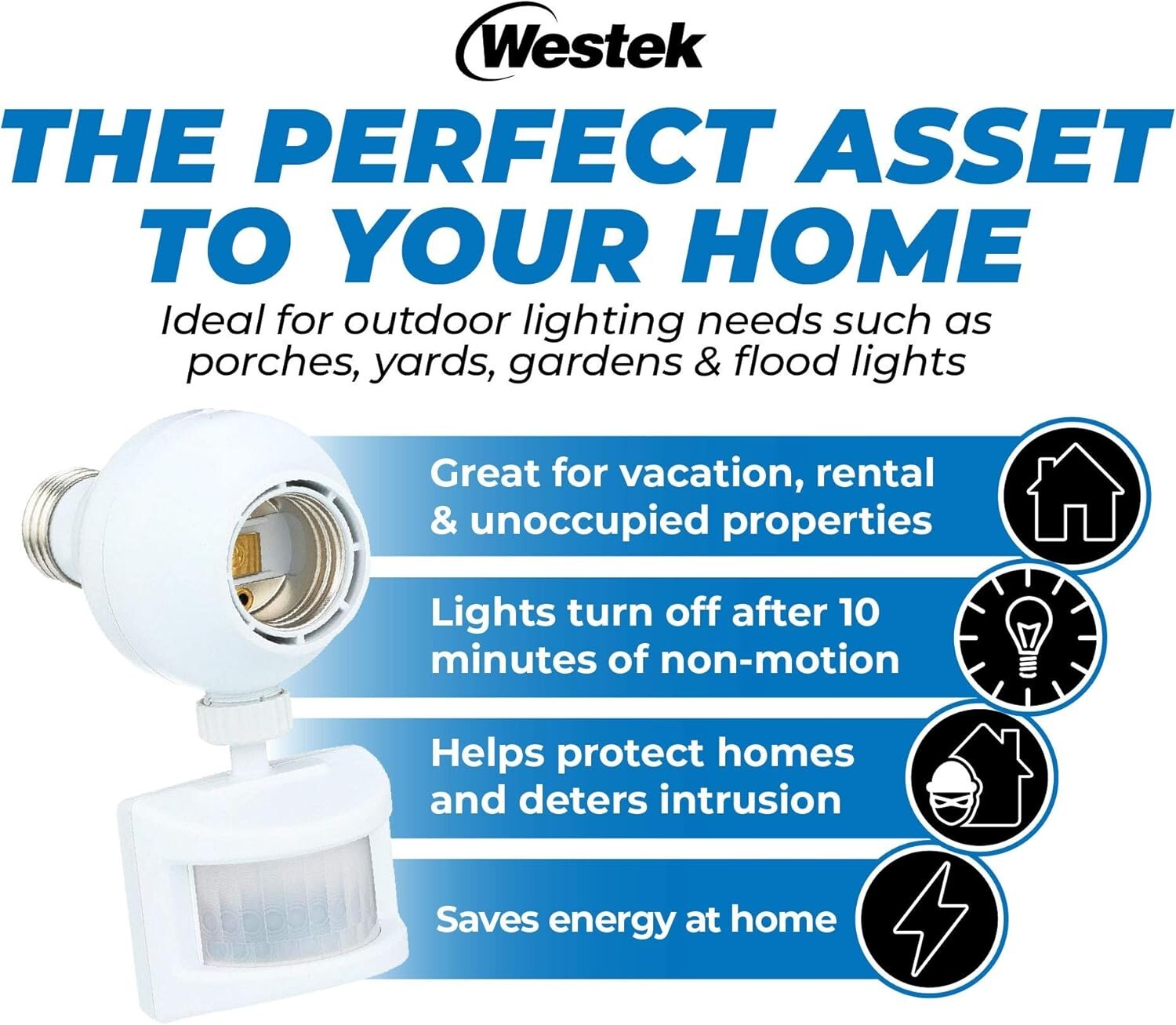 Automated Outdoor Motion Sensor Light Socket - Easy Screw-In Setup, 2 Pack