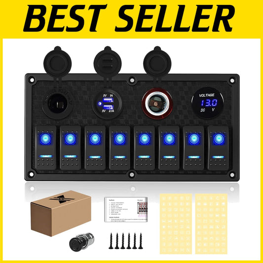 Versatile Waterproof Switch Panel with 8 Rocker Switches and Dual USB Ports
