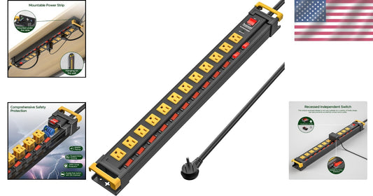 ETL Listed 12-Outlet Metal Power Strip - 3300J Surge Protector & 6ft Cord