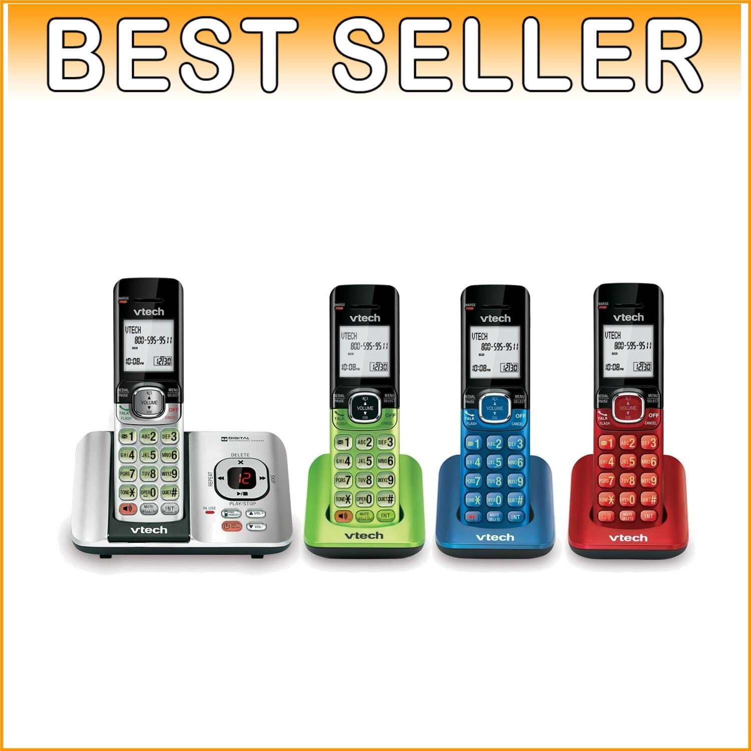 4-Handset DECT 6.0 Cordless Phone System with Caller ID and Answering Machine