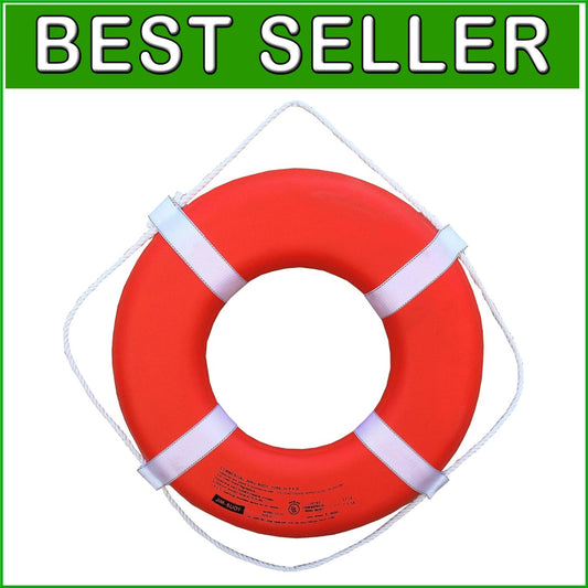 Bright Orange 24-Inch Foam Life Ring with Webbing Straps - Weather-Resistant