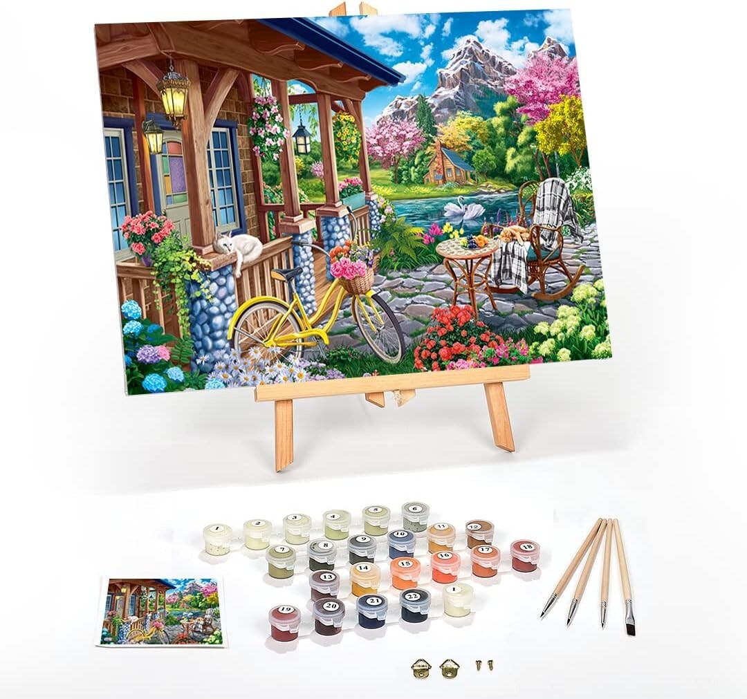 Adult Paint By Numbers Kit with Framed Canvas - Fresh Acrylic Paint & Easel