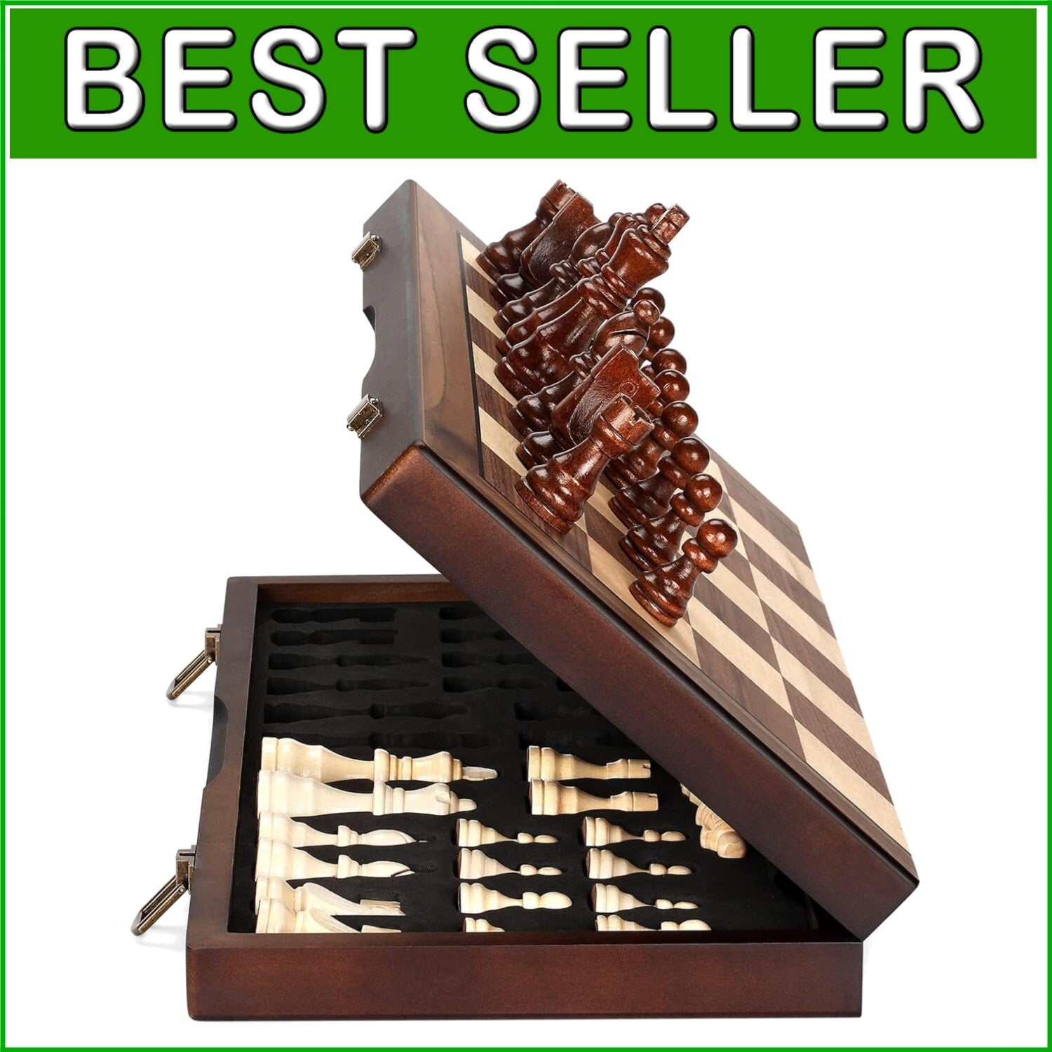 15'' Magnetic Wooden Chess Set - Handcrafted Portable Travel Game for All Ages
