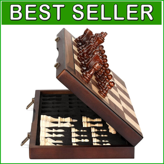 15'' Magnetic Wooden Chess Set - Handcrafted Portable Travel Game for All Ages