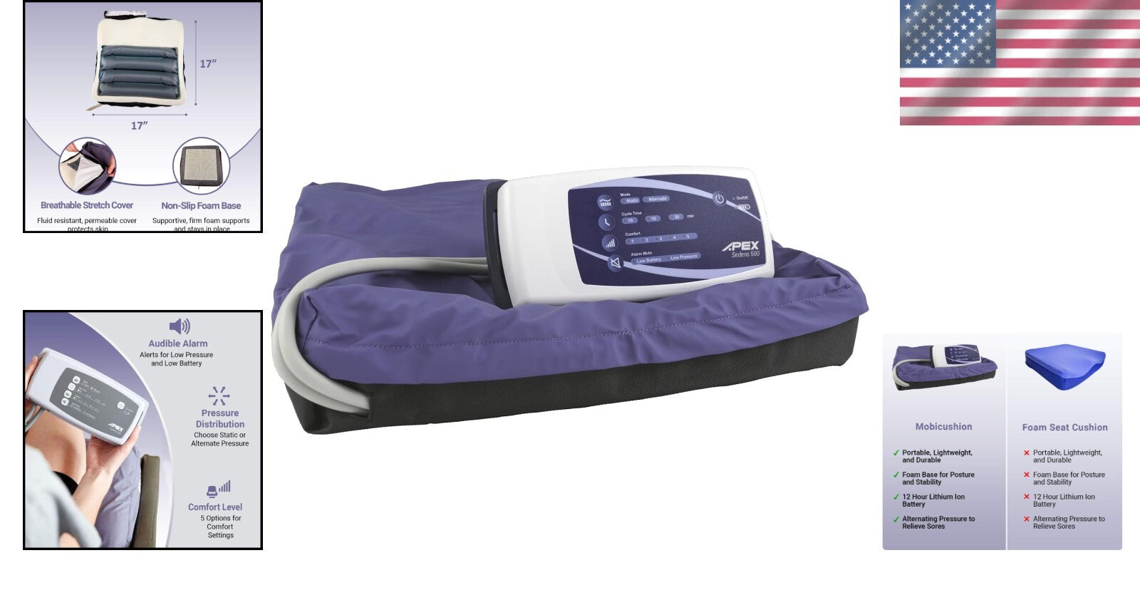 MobiCushion 17" x 17" Pneumatic Wheelchair Cushion - Pressure Relief & Comfort