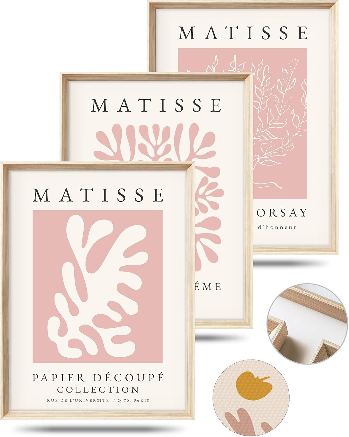 Elegant 16x12 Framed Matisse Wall Art Set in Pastel Pink - Perfect Home Accent
